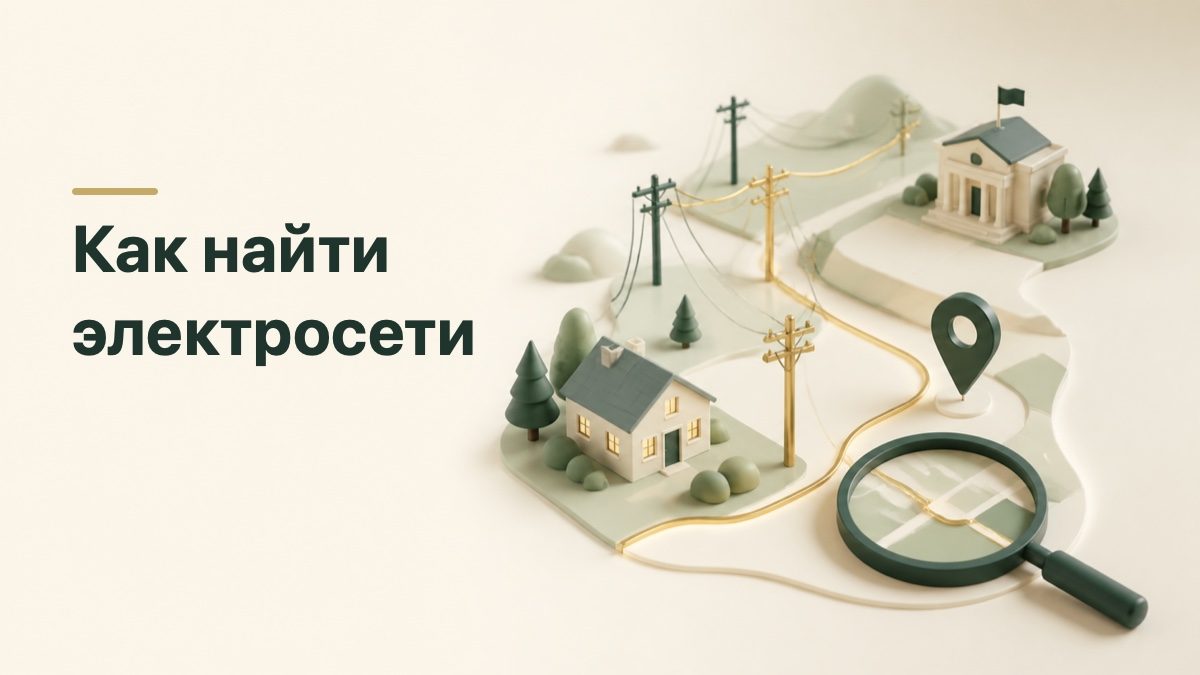 Карта электрических сетей с домом, линиями, муниципалитетом и поисковой меткой