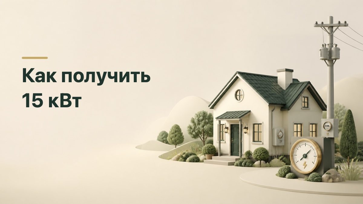 Частный дом, опора и прибор учёта для подключения мощности 15 кВт