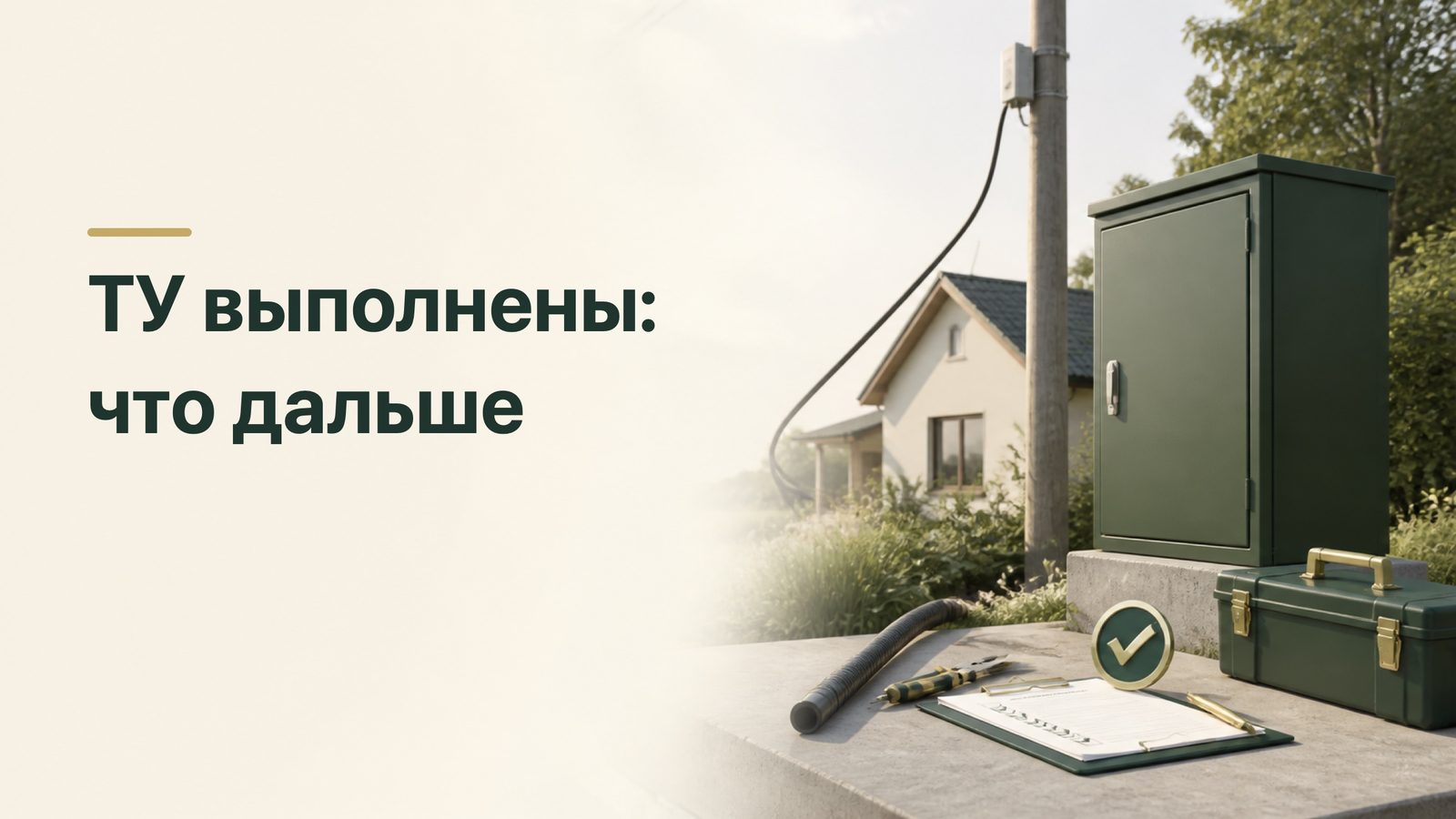 Готовый электрический шкаф, подключённый дом и отметка о выполнении технических условий