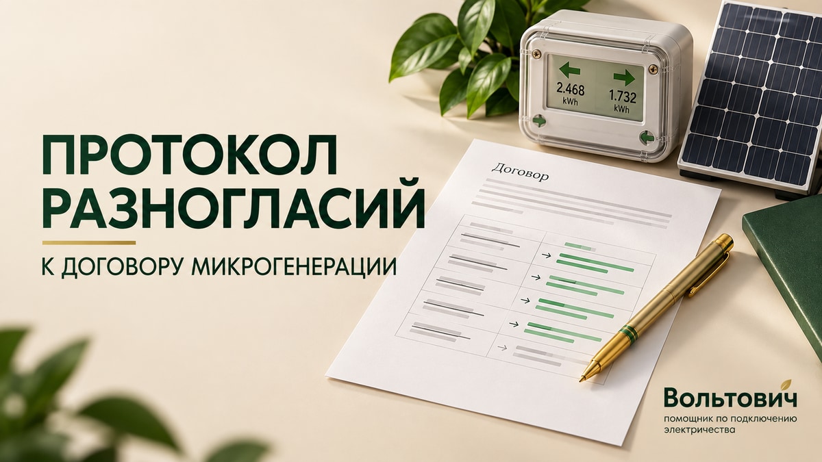 Договор микрогенерации с таблицей предлагаемых изменений рядом с двунаправленным счётчиком и солнечной панелью