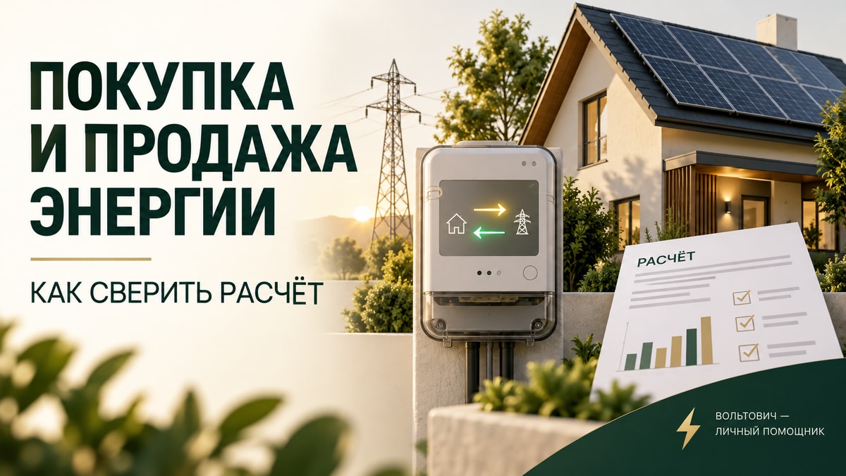 Дом с солнечными панелями, двунаправленный счётчик и два потока энергии между домом и сетью
