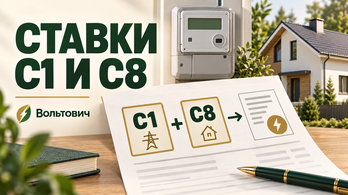 Расчёт платы за подключение электричества со ставками С1 и С8 рядом со счётчиком и макетом дома