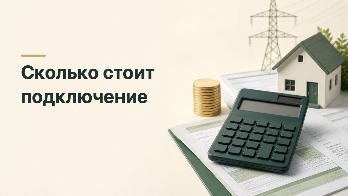 Калькулятор, счёт и дом для расчёта стоимости подключения электричества