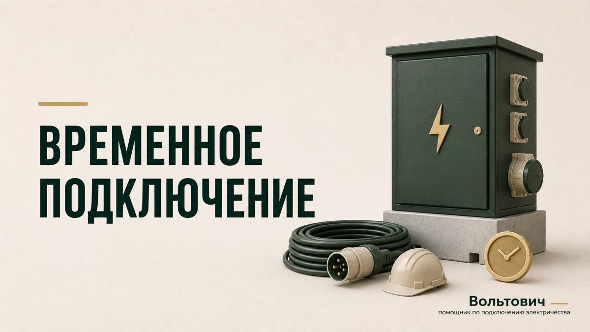 Временный распределительный шкаф, кабель и часы для технологического присоединения к электрическим сетям